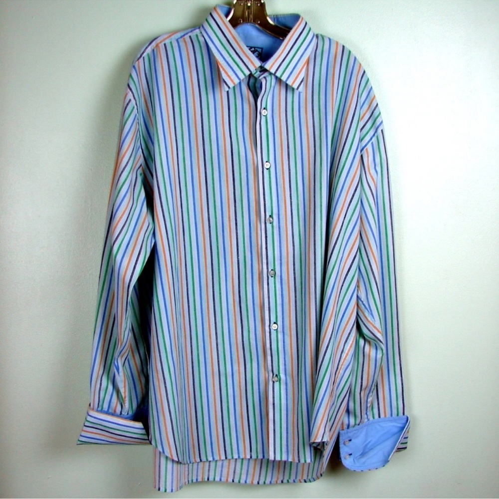 Raw blue nu realms 2XL blue pink striped shirt